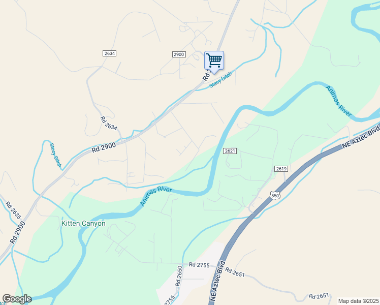 map of restaurants, bars, coffee shops, grocery stores, and more near 23 Road 2631 in Aztec