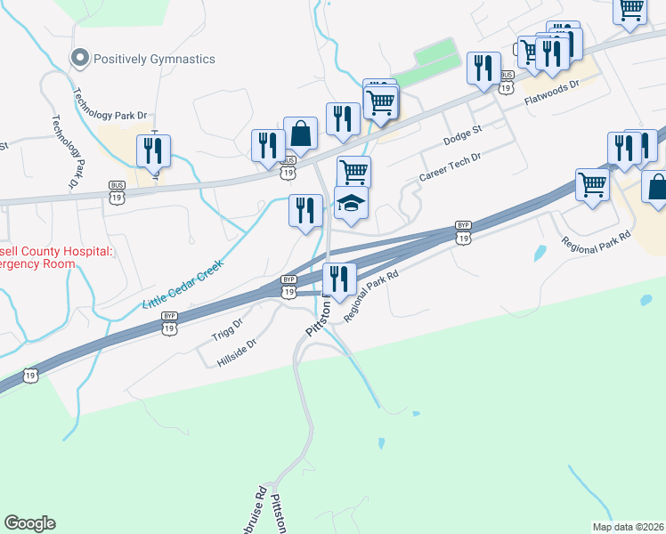 map of restaurants, bars, coffee shops, grocery stores, and more near 1133 U.S. 19 in Lebanon