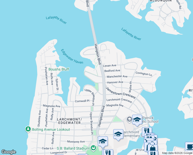 map of restaurants, bars, coffee shops, grocery stores, and more near 6205 Hampton Boulevard in Norfolk