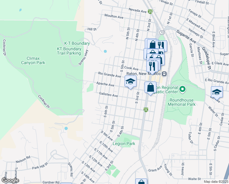 map of restaurants, bars, coffee shops, grocery stores, and more near 521 Galisteo Avenue in Raton