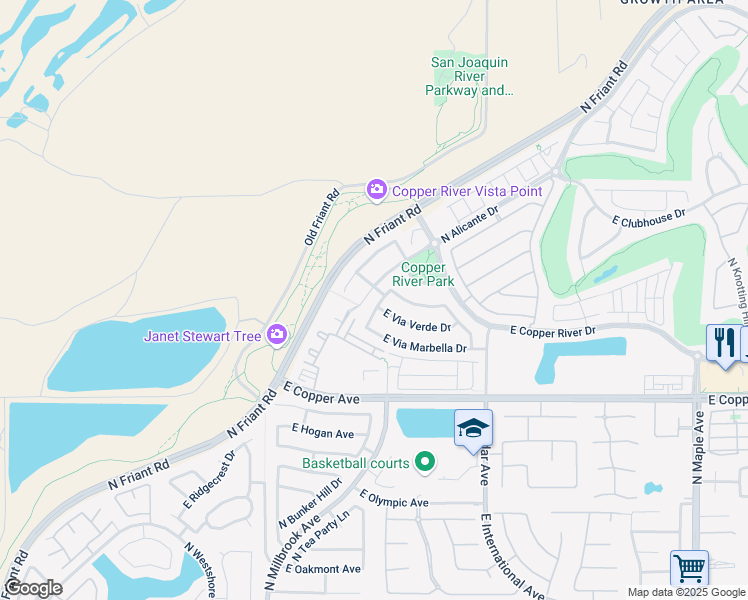 map of restaurants, bars, coffee shops, grocery stores, and more near 11277 North Via Palermo Way in Fresno