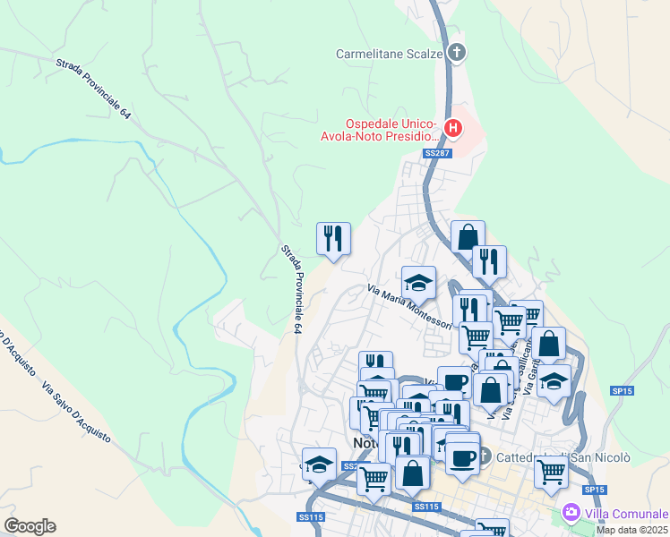 map of restaurants, bars, coffee shops, grocery stores, and more near Contrada Fiumara in Libero consorzio comunale di Siracusa