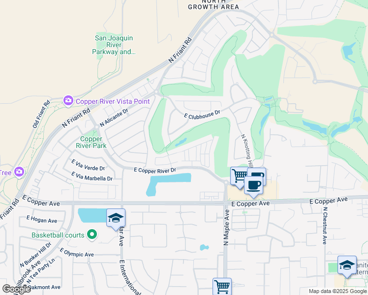 map of restaurants, bars, coffee shops, grocery stores, and more near 1728 East Green Sage Avenue in Fresno