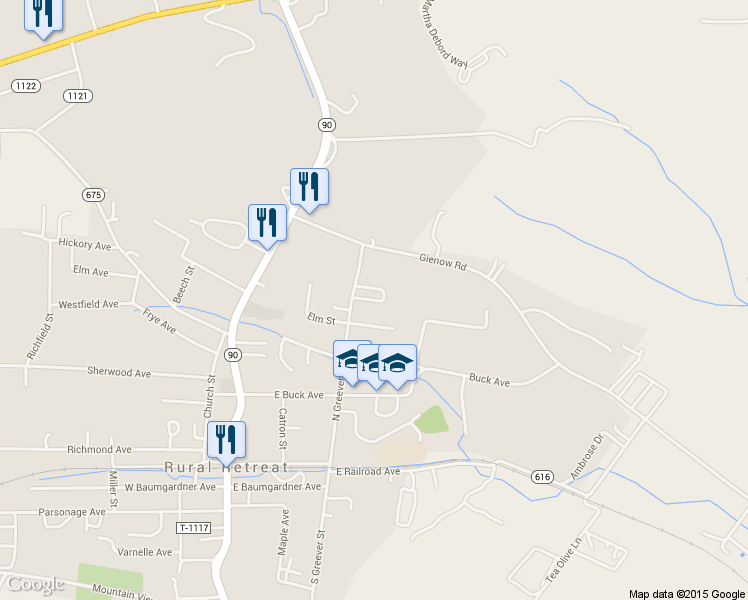 map of restaurants, bars, coffee shops, grocery stores, and more near Circle Drive in Rural Retreat