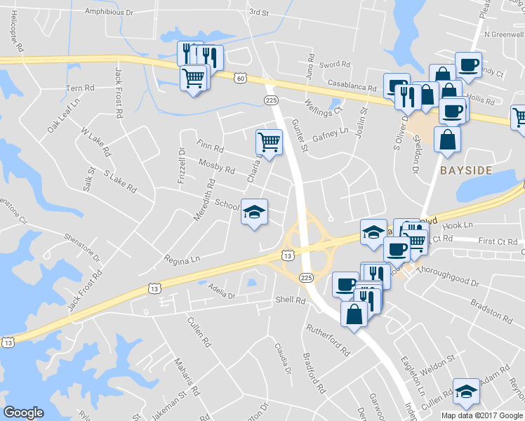 map of restaurants, bars, coffee shops, grocery stores, and more near 1817 Perrel Street in Virginia Beach
