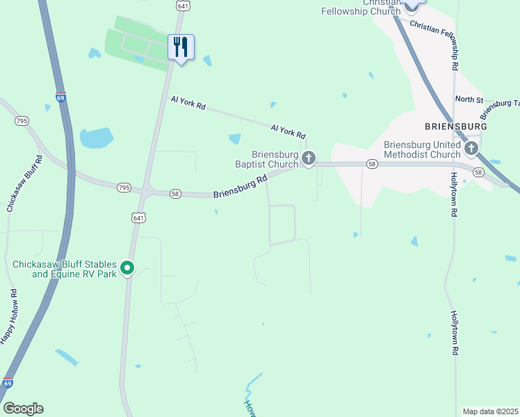 map of restaurants, bars, coffee shops, grocery stores, and more near 77-685 Briensburg Road in Benton