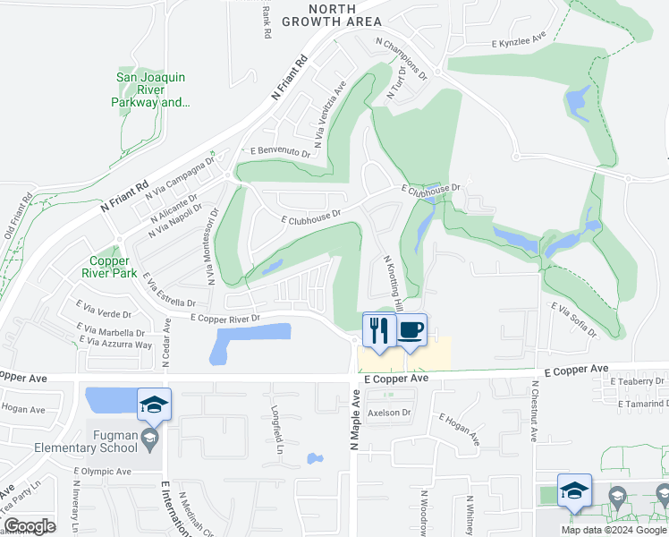 map of restaurants, bars, coffee shops, grocery stores, and more near 11346 North Blue Sage Avenue in Fresno