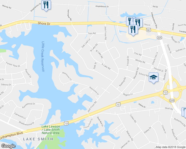 map of restaurants, bars, coffee shops, grocery stores, and more near 5135 Lake Shores Road in Virginia Beach