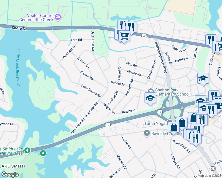 map of restaurants, bars, coffee shops, grocery stores, and more near 1760 Jack Frost Road in Virginia Beach