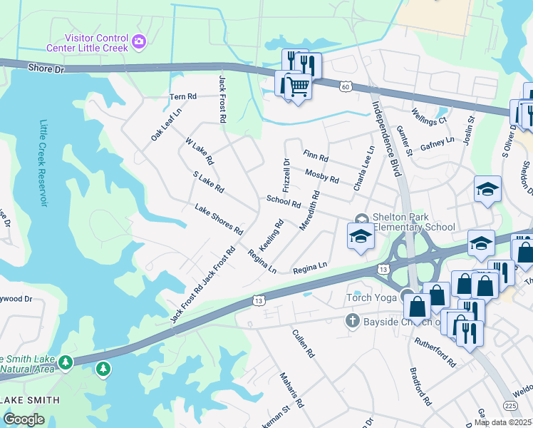 map of restaurants, bars, coffee shops, grocery stores, and more near 1760 Jack Frost Road in Virginia Beach
