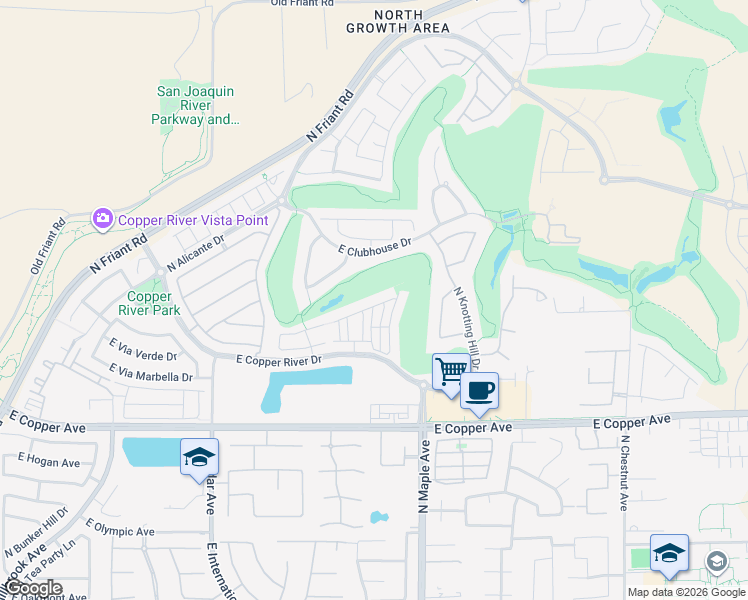 map of restaurants, bars, coffee shops, grocery stores, and more near 1850 East Green Sage Avenue in Fresno