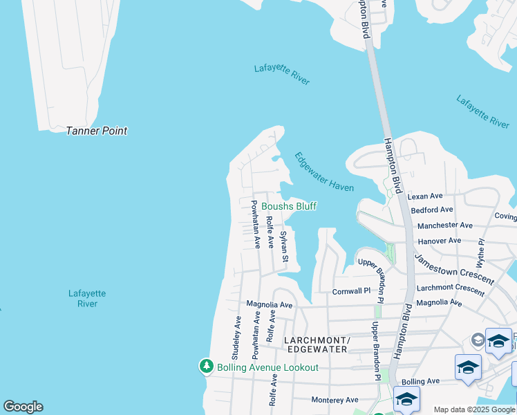 map of restaurants, bars, coffee shops, grocery stores, and more near 6224 Powhatan Avenue in Norfolk