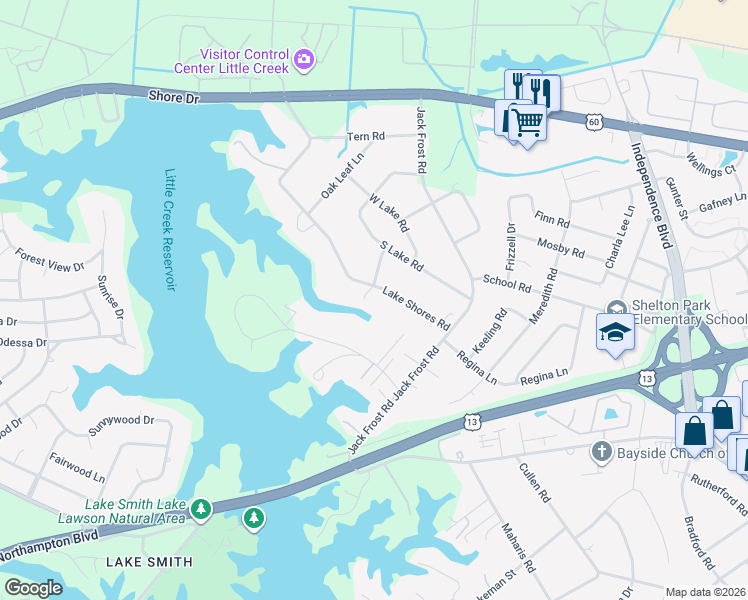 map of restaurants, bars, coffee shops, grocery stores, and more near 5135 Lake Shores Road in Virginia Beach