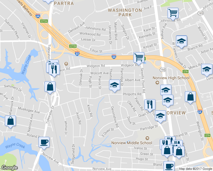 map of restaurants, bars, coffee shops, grocery stores, and more near 956 Marietta Avenue in Norfolk
