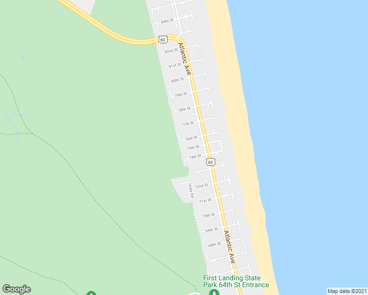 map of restaurants, bars, coffee shops, grocery stores, and more near 217 75th Street in Virginia Beach