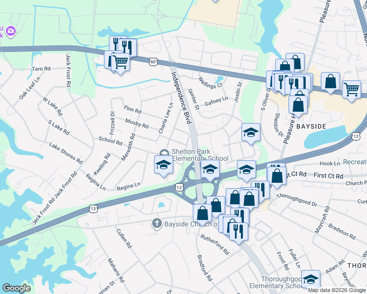 map of restaurants, bars, coffee shops, grocery stores, and more near 1825 Shelton Road in Virginia Beach