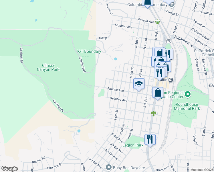 map of restaurants, bars, coffee shops, grocery stores, and more near South 8th Street in Raton