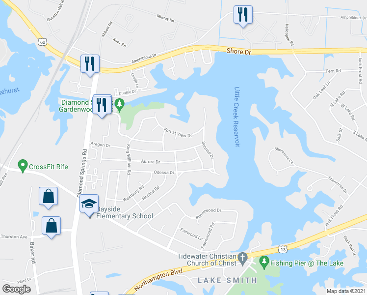 map of restaurants, bars, coffee shops, grocery stores, and more near 5524 Aragon Drive in Virginia Beach