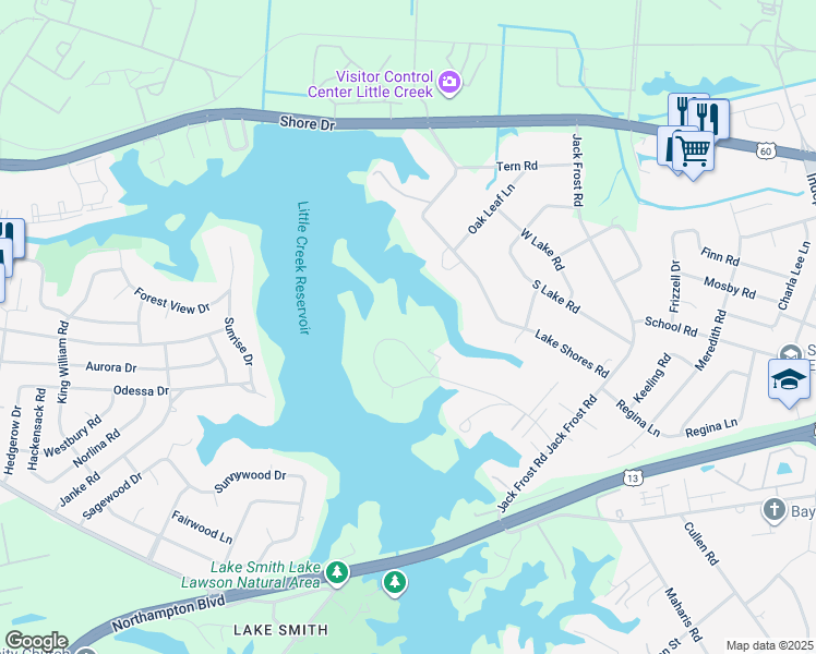 map of restaurants, bars, coffee shops, grocery stores, and more near 5224 Shenstone Circle in Virginia Beach
