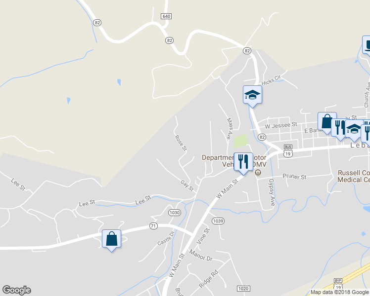 map of restaurants, bars, coffee shops, grocery stores, and more near 423 Rose Drive in Lebanon