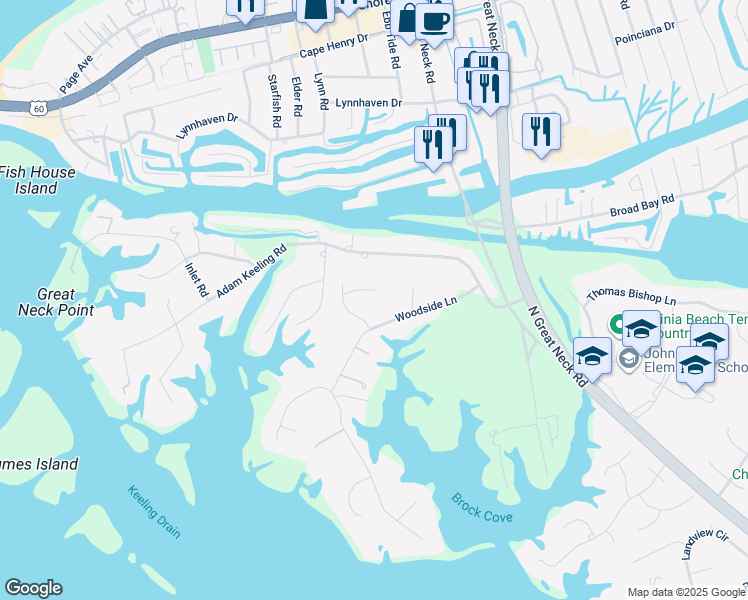 map of restaurants, bars, coffee shops, grocery stores, and more near 2905 Keelingwood Court in Virginia Beach