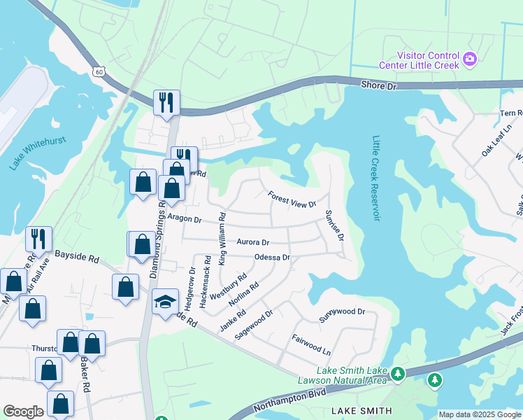 map of restaurants, bars, coffee shops, grocery stores, and more near 1901 Willway Circle in Virginia Beach