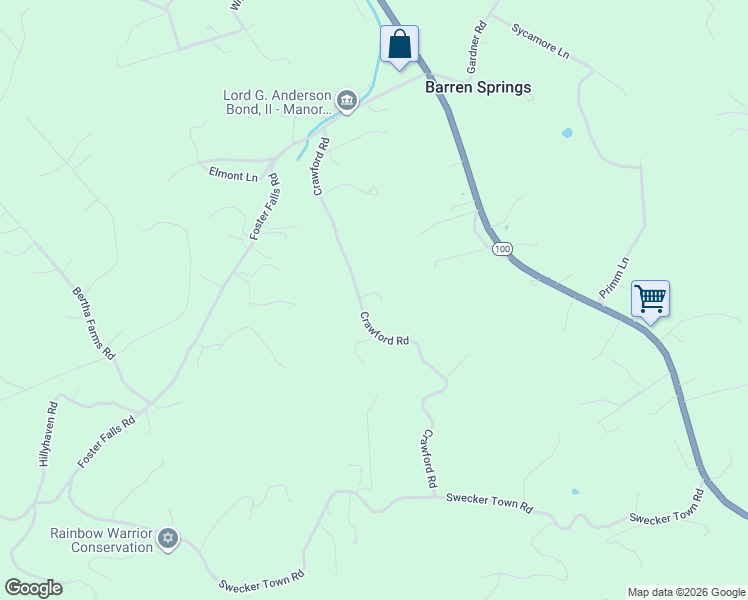 map of restaurants, bars, coffee shops, grocery stores, and more near 322 Crawford Road in Barren Springs