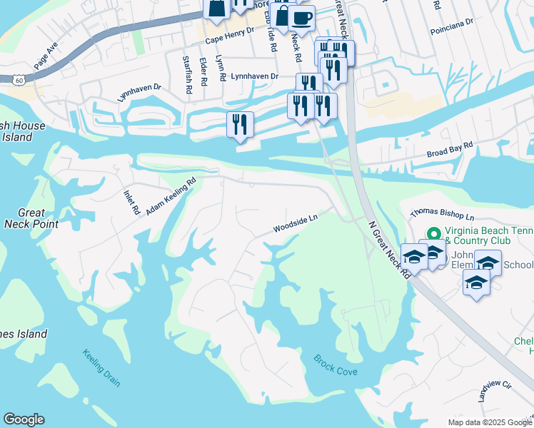 map of restaurants, bars, coffee shops, grocery stores, and more near 2901 Keelingwood Court in Virginia Beach