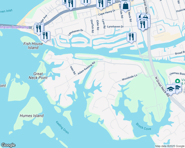 map of restaurants, bars, coffee shops, grocery stores, and more near 1924 West Twin Cove Road in Virginia Beach