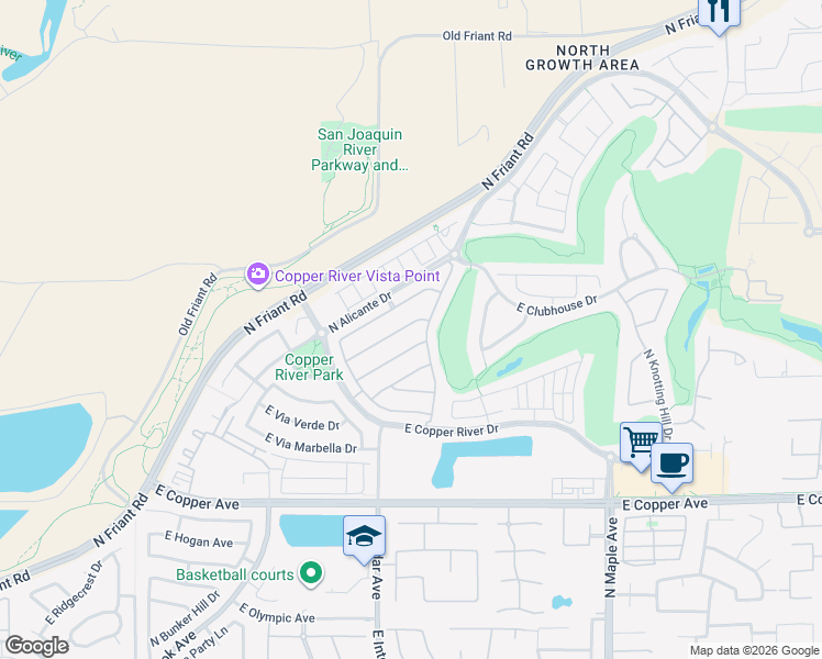 map of restaurants, bars, coffee shops, grocery stores, and more near 11354 North Via Napoli Drive in Fresno