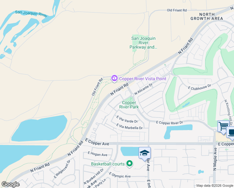 map of restaurants, bars, coffee shops, grocery stores, and more near 1206 North Via San Toma Drive in Fresno