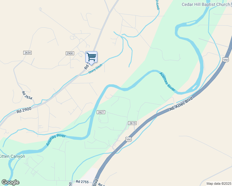 map of restaurants, bars, coffee shops, grocery stores, and more near 58 Road 2620 in Aztec