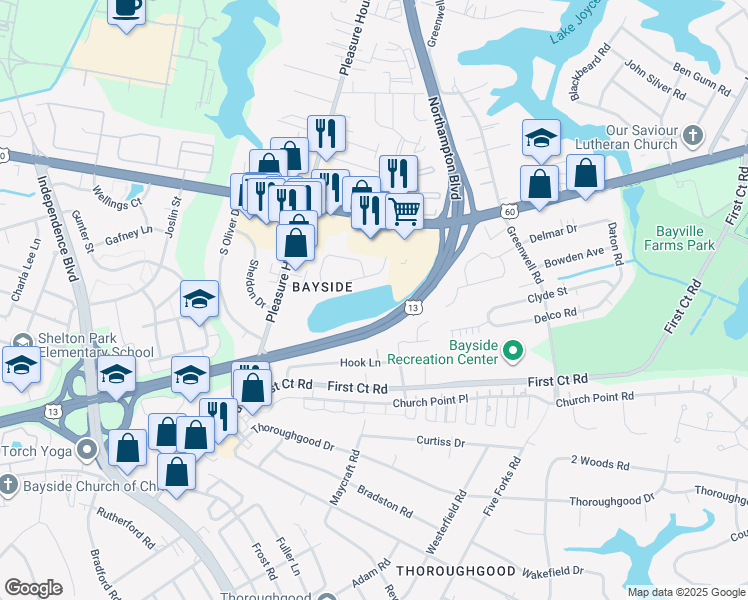 map of restaurants, bars, coffee shops, grocery stores, and more near 4717 Victory Road in Virginia Beach