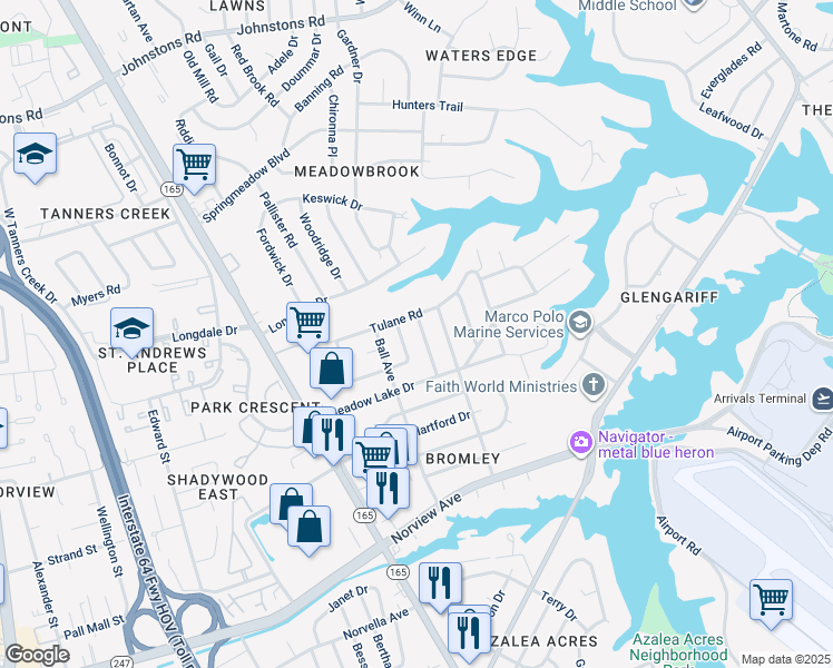 map of restaurants, bars, coffee shops, grocery stores, and more near 6447 Crafford Avenue in Norfolk