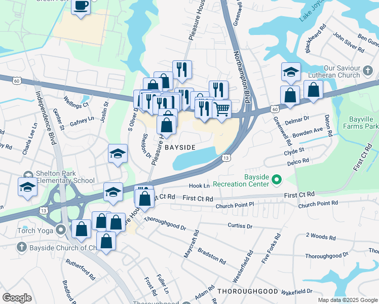 map of restaurants, bars, coffee shops, grocery stores, and more near 4737 Victory Road in Virginia Beach