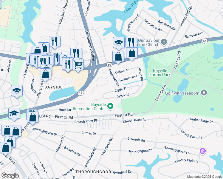 map of restaurants, bars, coffee shops, grocery stores, and more near 4512 Clyde Street in Virginia Beach