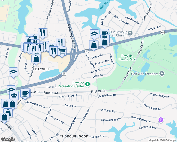 map of restaurants, bars, coffee shops, grocery stores, and more near 4512 Clyde Street in Virginia Beach