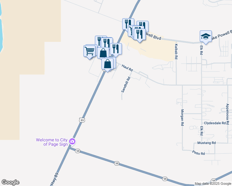 map of restaurants, bars, coffee shops, grocery stores, and more near in Page