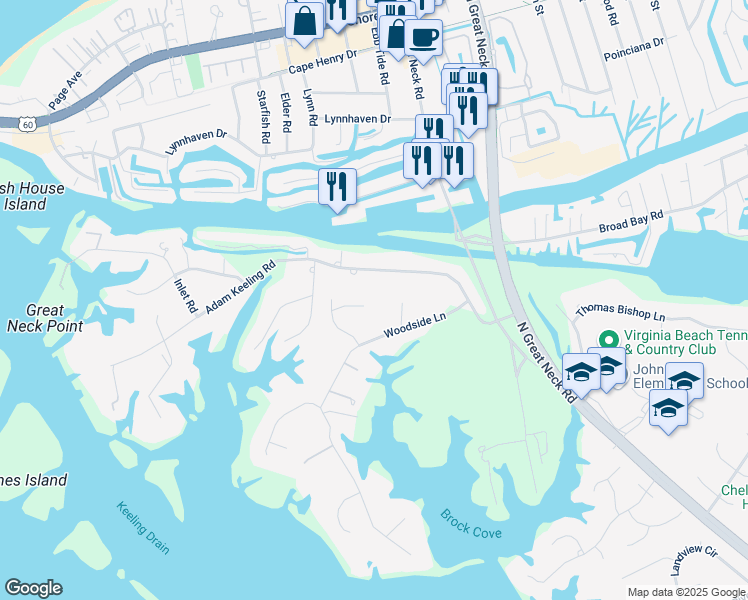map of restaurants, bars, coffee shops, grocery stores, and more near 2900 Keelingwood Court in Virginia Beach