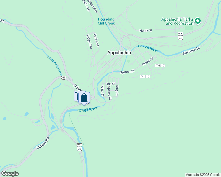 map of restaurants, bars, coffee shops, grocery stores, and more near 309 Spruce Street in Appalachia