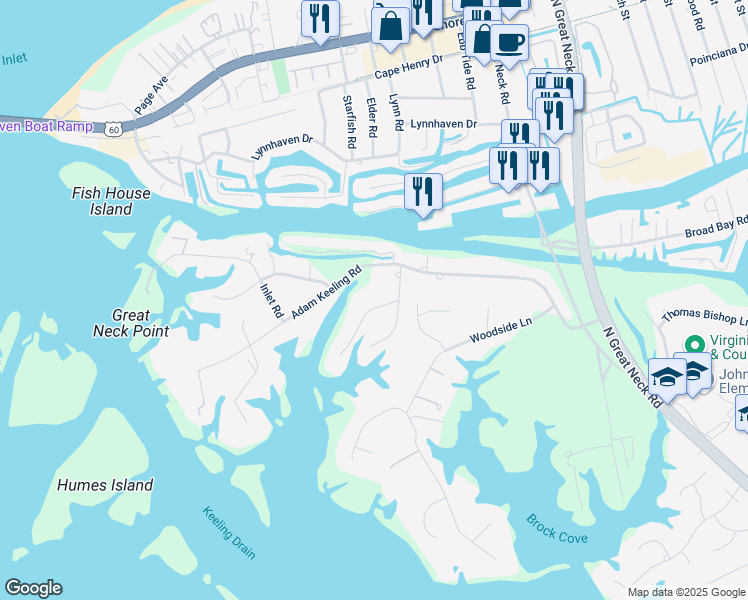 map of restaurants, bars, coffee shops, grocery stores, and more near 1928 West Twin Cove Road in Virginia Beach