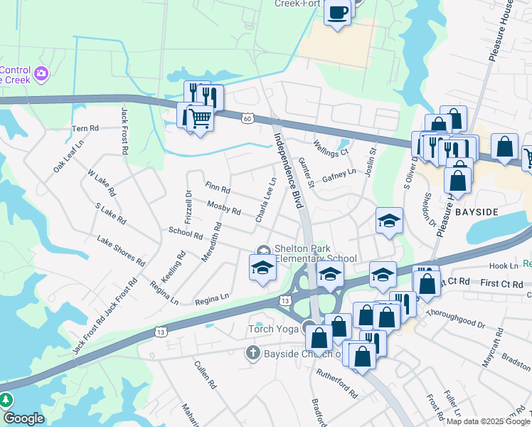 map of restaurants, bars, coffee shops, grocery stores, and more near 1920 Charla Lee Lane in Virginia Beach