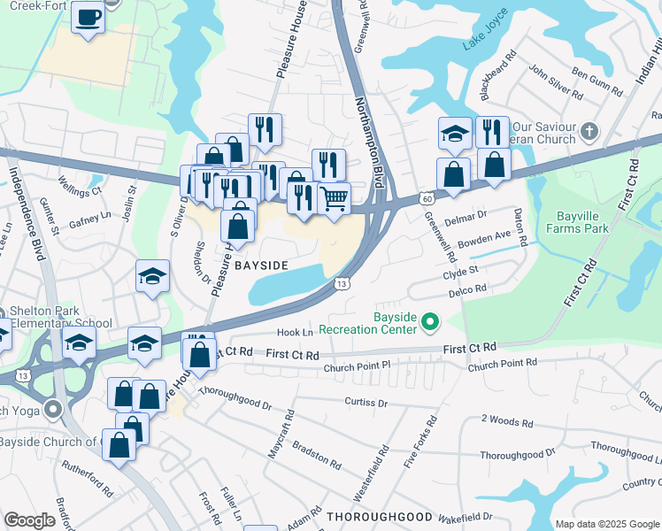 map of restaurants, bars, coffee shops, grocery stores, and more near 4629 Shore Drive in Virginia Beach