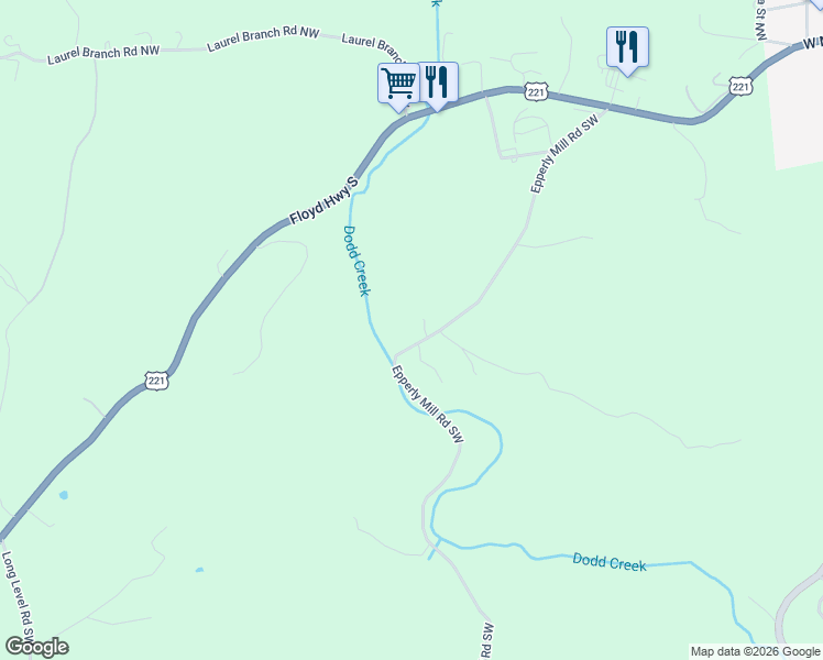 map of restaurants, bars, coffee shops, grocery stores, and more near 470 Epperly Mill Road Southwest in Floyd