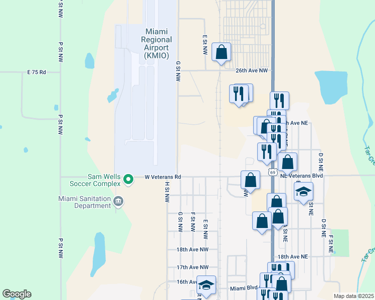 map of restaurants, bars, coffee shops, grocery stores, and more near 2306 G Street Northwest in Miami