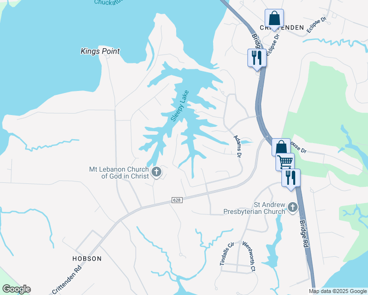 map of restaurants, bars, coffee shops, grocery stores, and more near 1508 Woodspath Lane in Suffolk