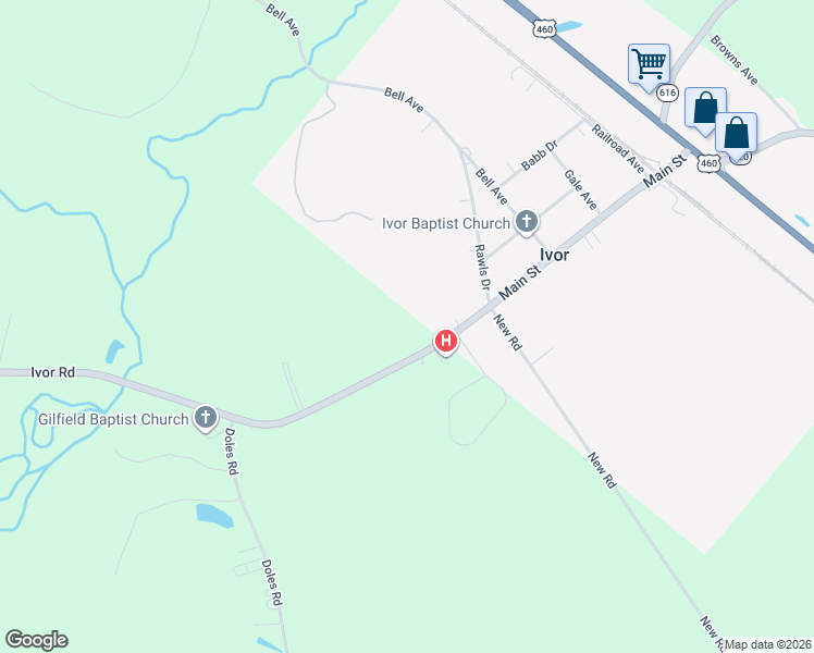 map of restaurants, bars, coffee shops, grocery stores, and more near 8606 Ivor Road in Ivor