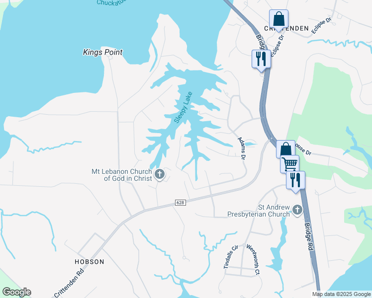 map of restaurants, bars, coffee shops, grocery stores, and more near 1508 Woodspath Lane in Suffolk