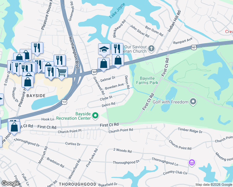 map of restaurants, bars, coffee shops, grocery stores, and more near 4417 Clyde Street in Virginia Beach