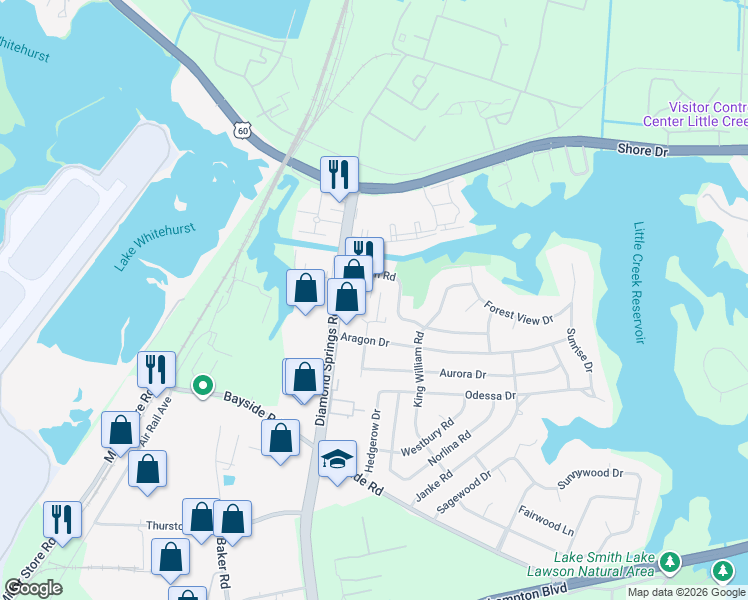 map of restaurants, bars, coffee shops, grocery stores, and more near 5629 Haden Road in Virginia Beach